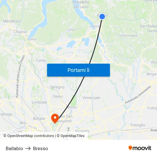 Ballabio to Bresso map