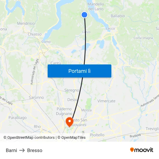 Barni to Bresso map