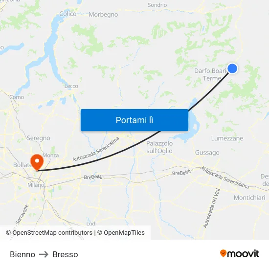 Bienno to Bresso map