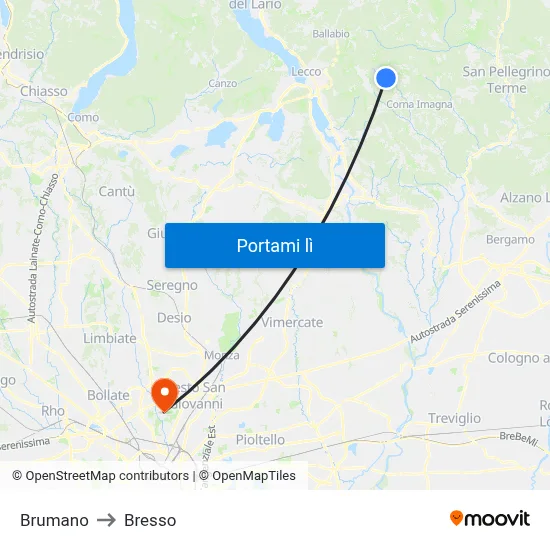Brumano to Bresso map