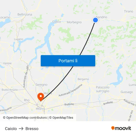 Caiolo to Bresso map