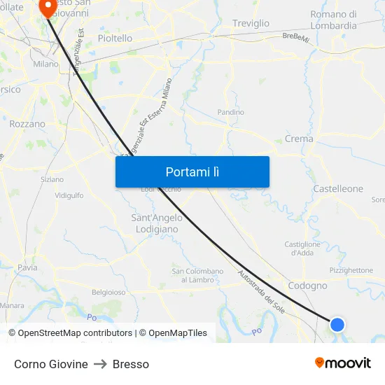 Corno Giovine to Bresso map