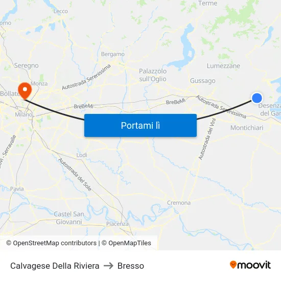Calvagese Della Riviera to Bresso map