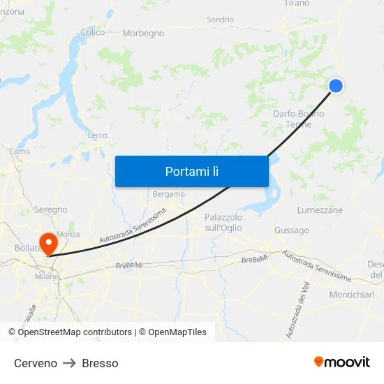 Cerveno to Bresso map