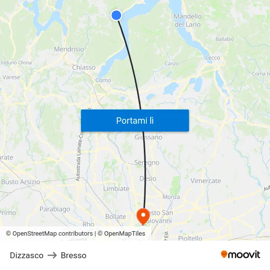 Dizzasco to Bresso map