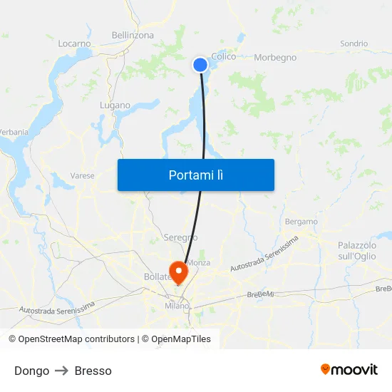 Dongo to Bresso map