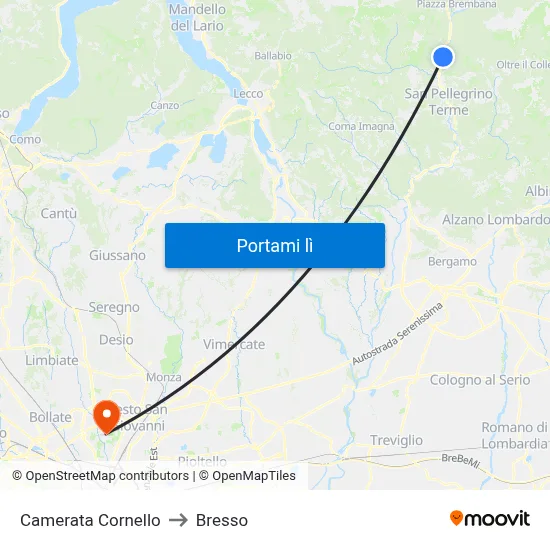 Camerata Cornello to Bresso map