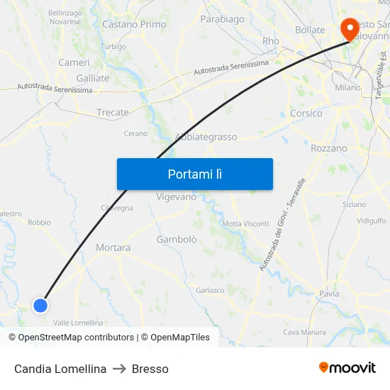 Candia Lomellina to Bresso map