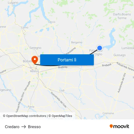 Credaro to Bresso map