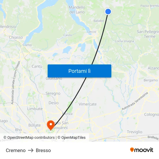 Cremeno to Bresso map