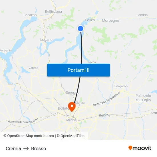 Cremia to Bresso map