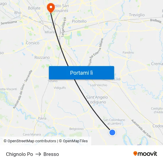 Chignolo Po to Bresso map