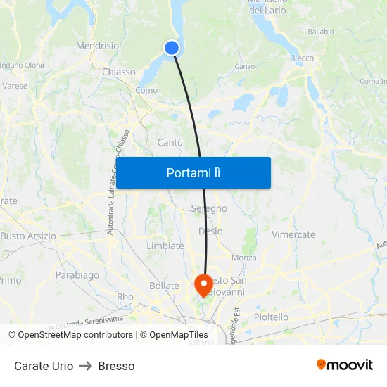Carate Urio to Bresso map