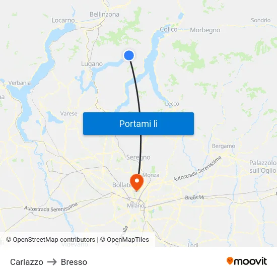 Carlazzo to Bresso map