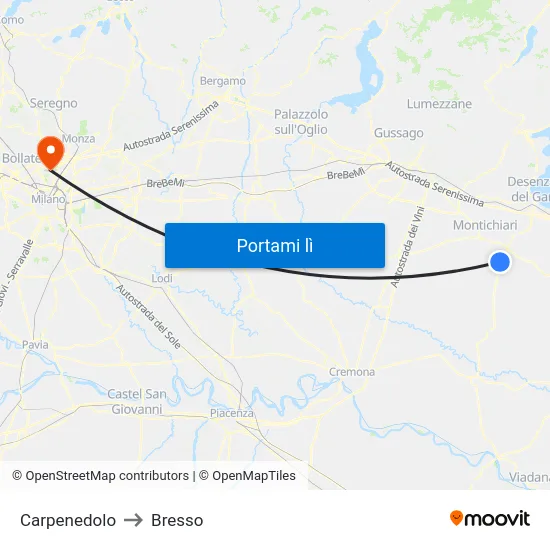 Carpenedolo to Bresso map