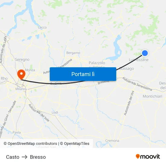 Casto to Bresso map