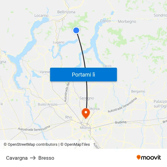 Cavargna to Bresso map