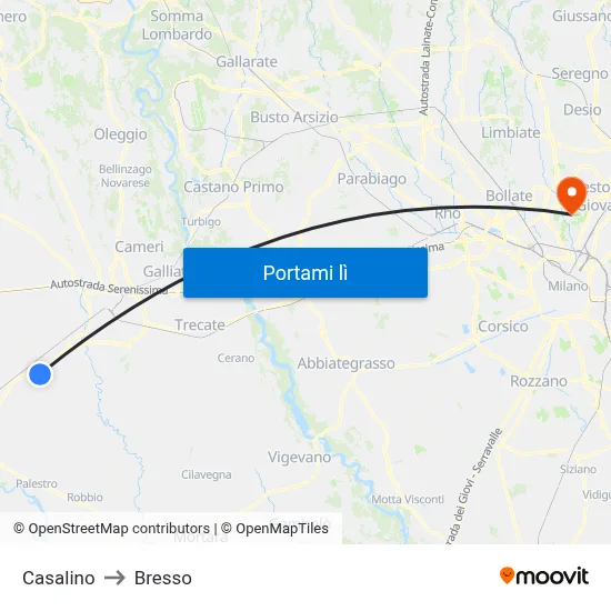 Casalino to Bresso map