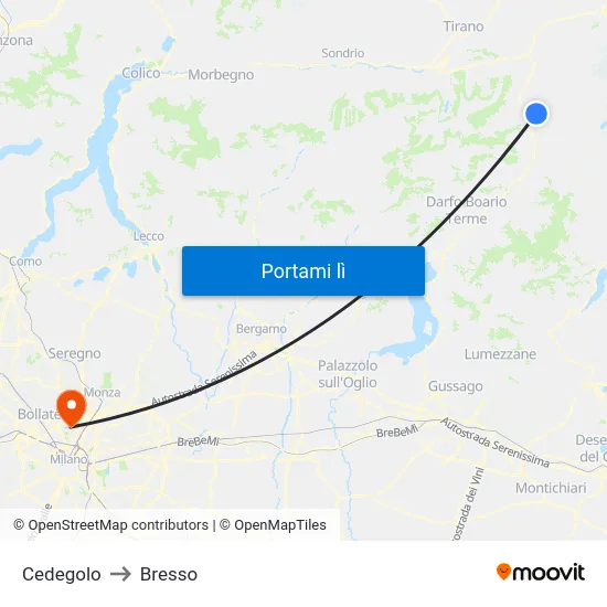 Cedegolo to Bresso map