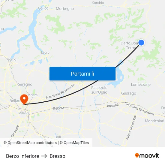 Berzo Inferiore to Bresso map