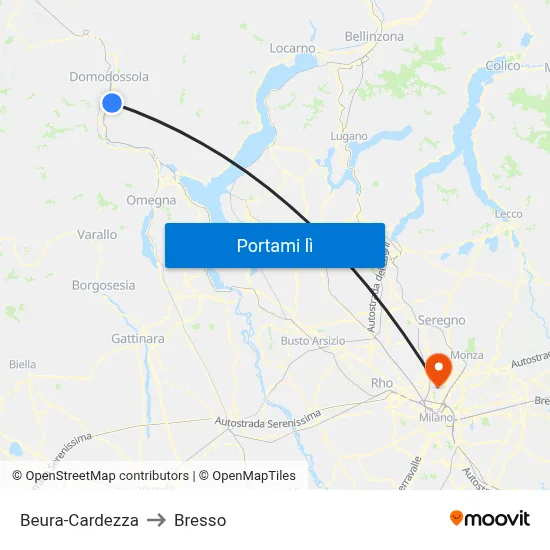 Beura-Cardezza to Bresso map