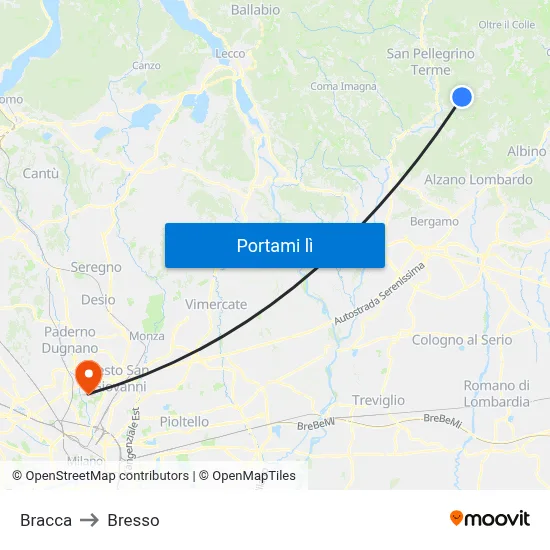 Bracca to Bresso map
