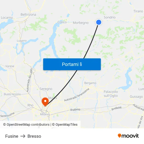 Fusine to Bresso map