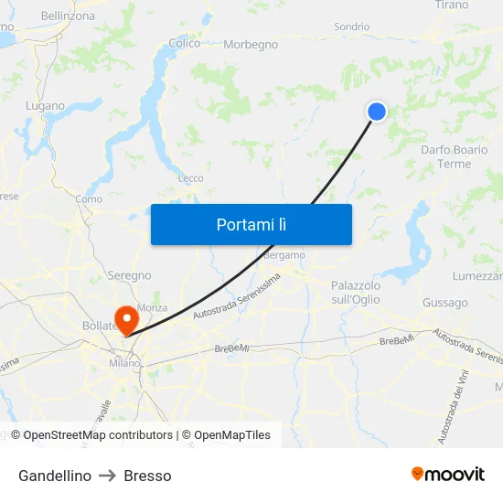 Gandellino to Bresso map