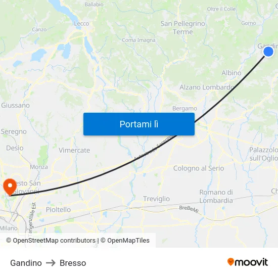 Gandino to Bresso map