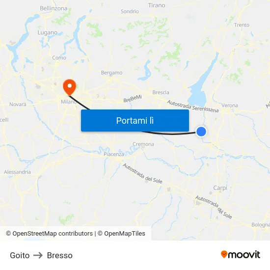 Goito to Bresso map