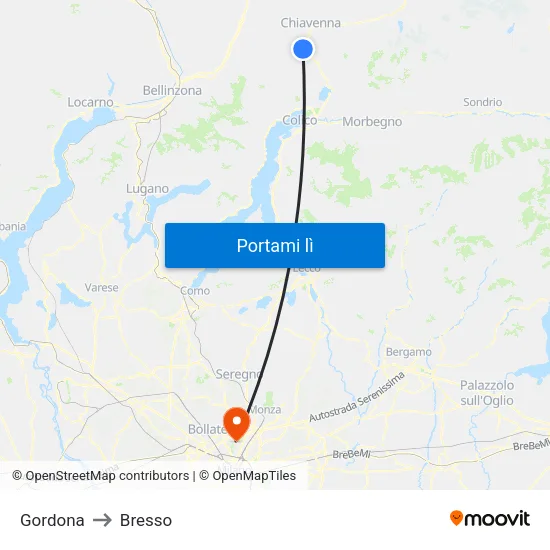 Gordona to Bresso map