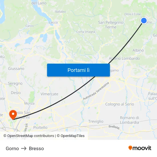 Gorno to Bresso map