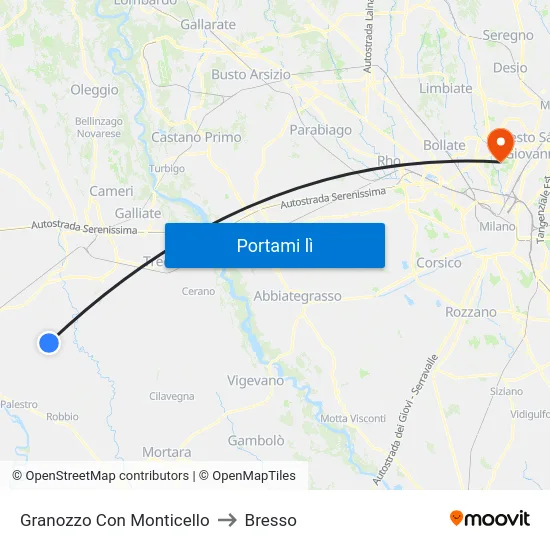 Granozzo Con Monticello to Bresso map