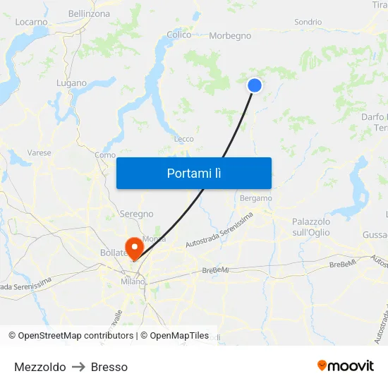 Mezzoldo to Bresso map