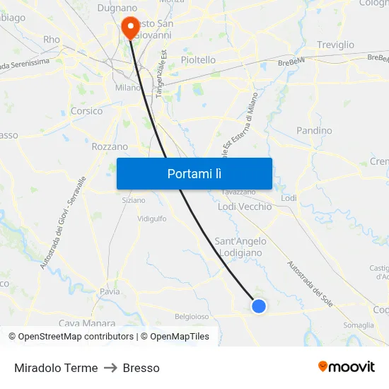 Miradolo Terme to Bresso map
