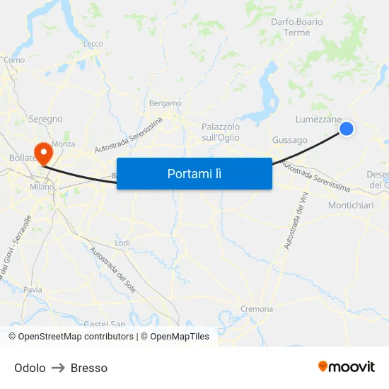 Odolo to Bresso map