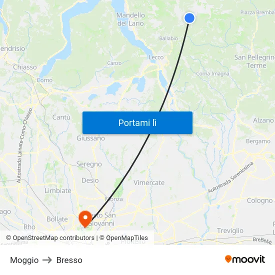 Moggio to Bresso map