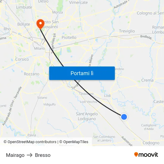 Mairago to Bresso map