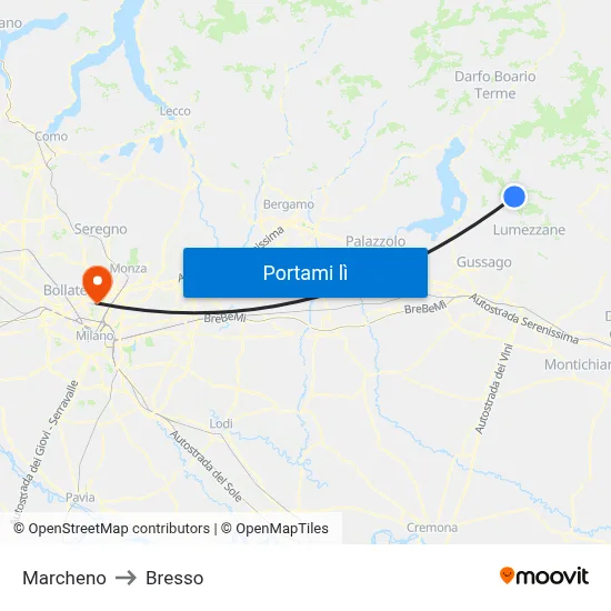 Marcheno to Bresso map