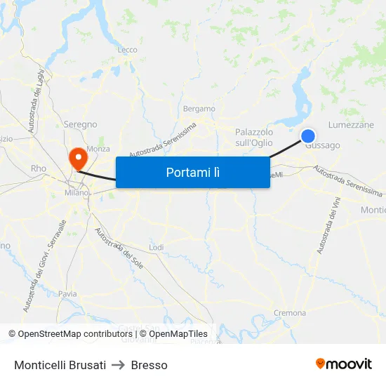 Monticelli Brusati to Bresso map