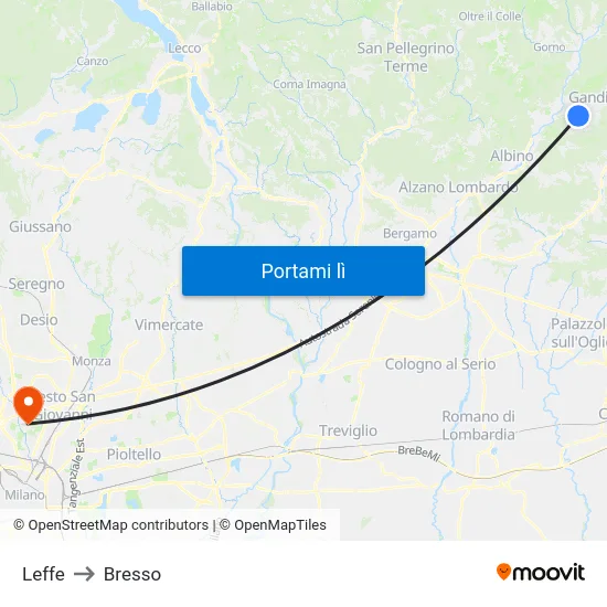 Leffe to Bresso map