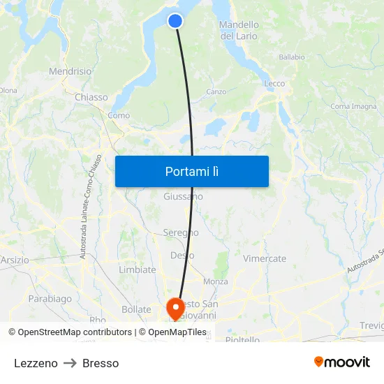 Lezzeno to Bresso map