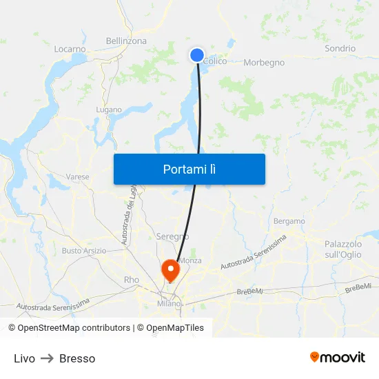 Livo to Bresso map