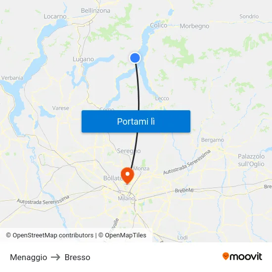 Menaggio to Bresso map