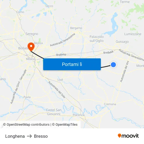 Longhena to Bresso map