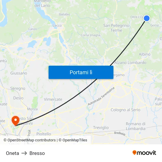 Oneta to Bresso map