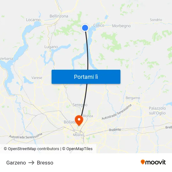 Garzeno to Bresso map
