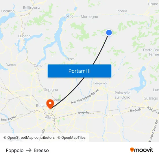 Foppolo to Bresso map