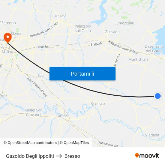 Gazoldo Degli Ippoliti to Bresso map
