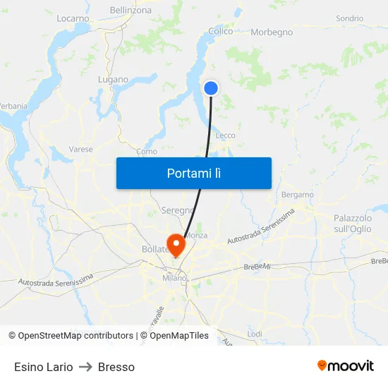 Esino Lario to Bresso map